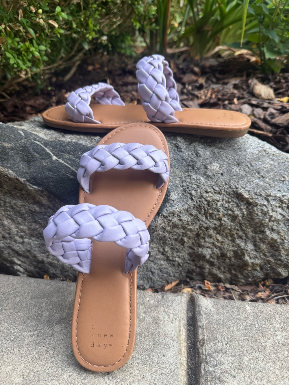a new day Lilac Braided Double-Strap Slide Sandals Sz 8 NWOT